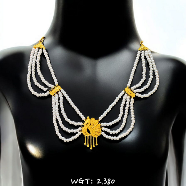 RAJLAXMI WGT: 2.380 GM APPROX HUID HALLMARK 22KT GOLD MOTI NECKLACE 1 PIECE WITH ADJUSTABLE TASSEL.