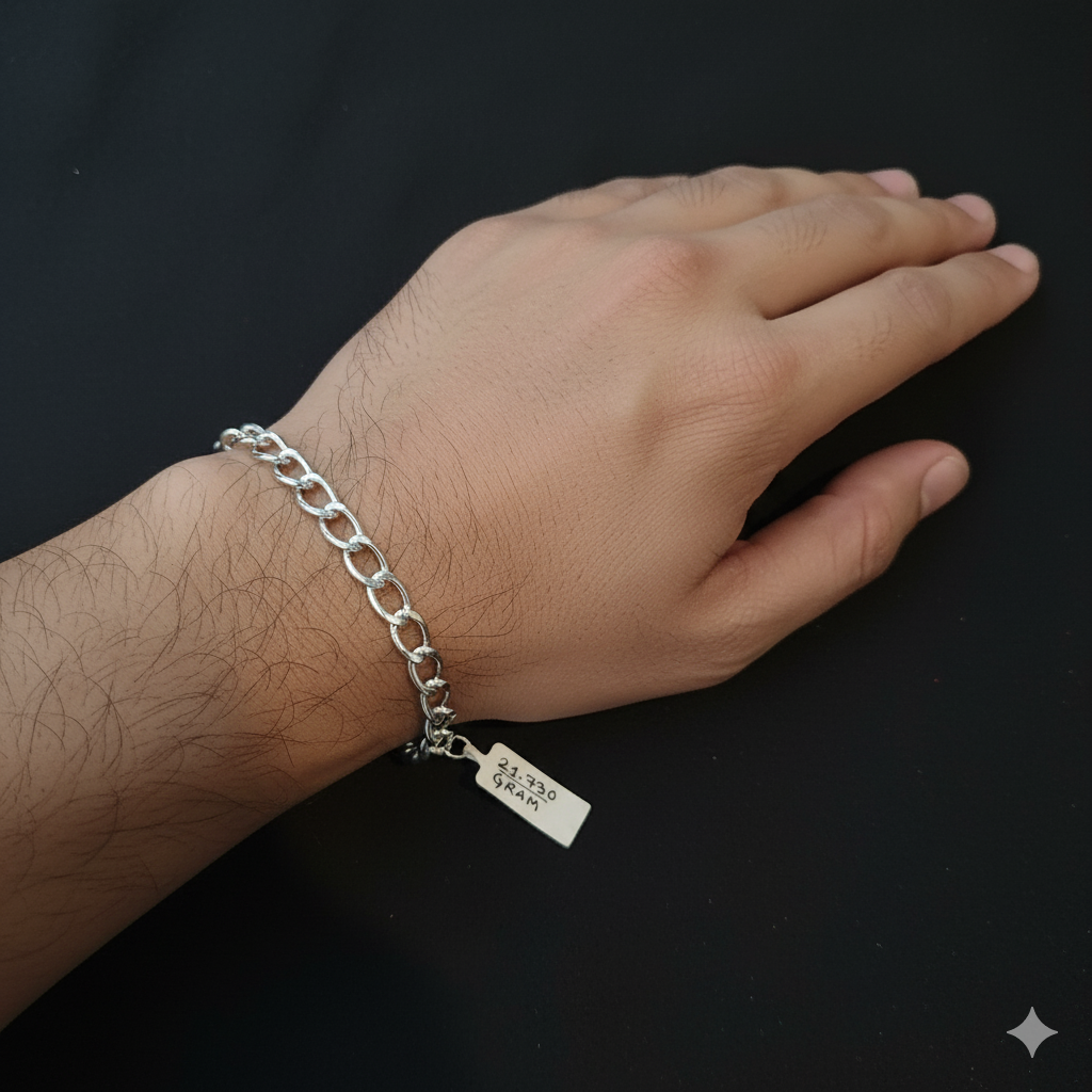 (SWL) RAJLAXMI 625 SILVER WRISTLET WGT: 21.730 GRAM 8.5" INCH FOR UNISEX 1 PIECE (REGULAR USE)