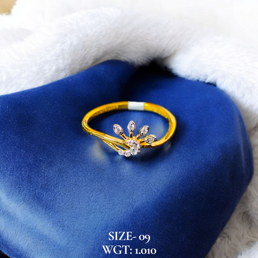 RAJLAXMI DIAMOND JEWELLERY (SIZE:09) - WGT: 1.010 GM - NATURAL DIAMOND (0.06 CENT) HUID HALLMARK 18KT DIAMOND FINGER RING FOR WOMEN WITH CERTIFICATE OF AUTHENTICITY BY ZORBA (DESIGN NO: LRAP4958).