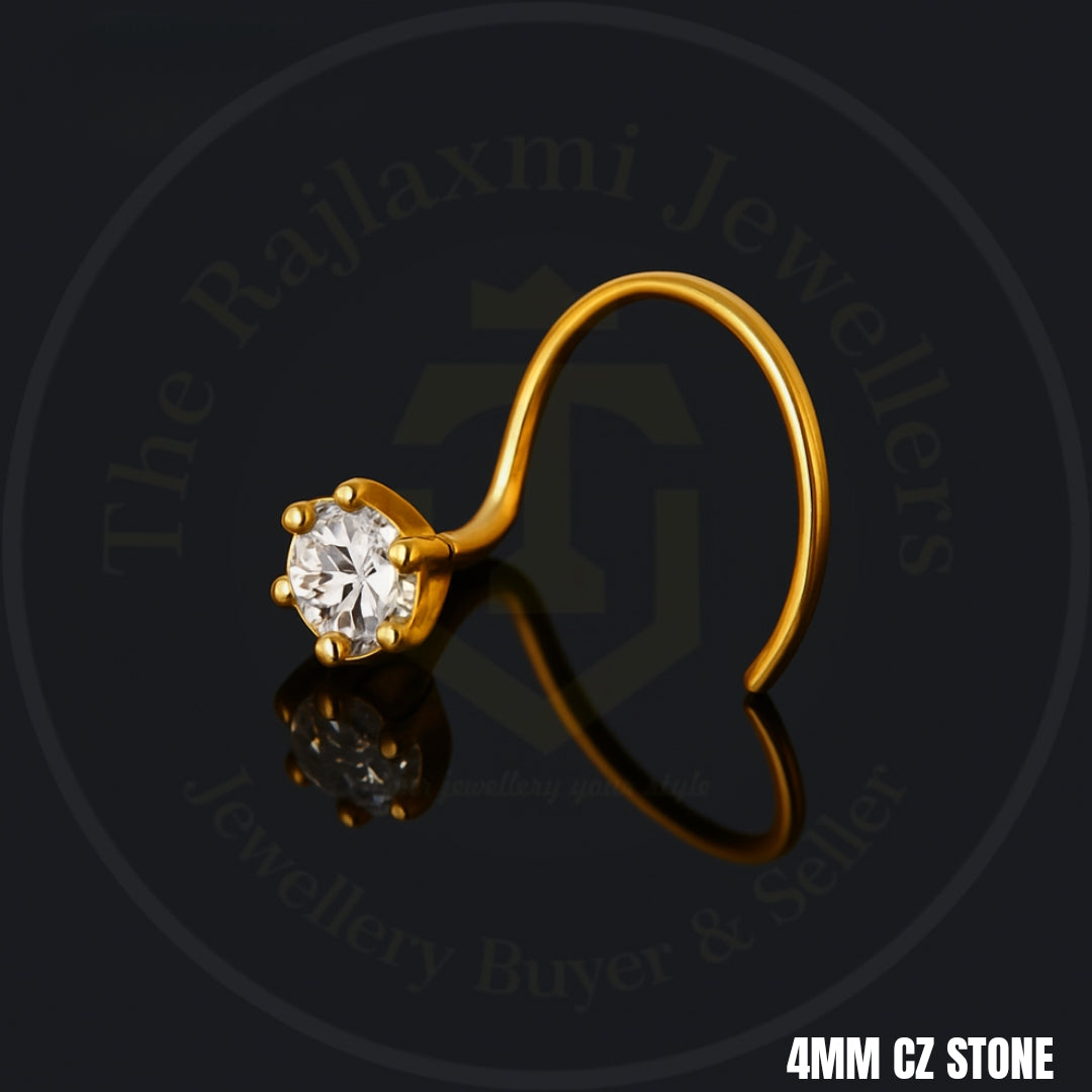 (GNP) 4MM KDM GOLD NOSEPIN (25 TONCH) STUDDED WITH CZ STONE 1 PIECE (TAR DESIGN) FOR GIFT YOUR LOVED ONES FOR WOMEN.