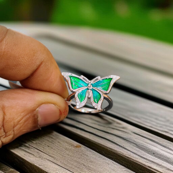 RAJLAXMI HALLMARK 925 SILVER FINGER BUTTERFLY MINAKARI DESIGN RING 1 PIECE FOR WOMEN FOR REGULAR USE - BEST FOR GIFTING (SOLD ON MRP)