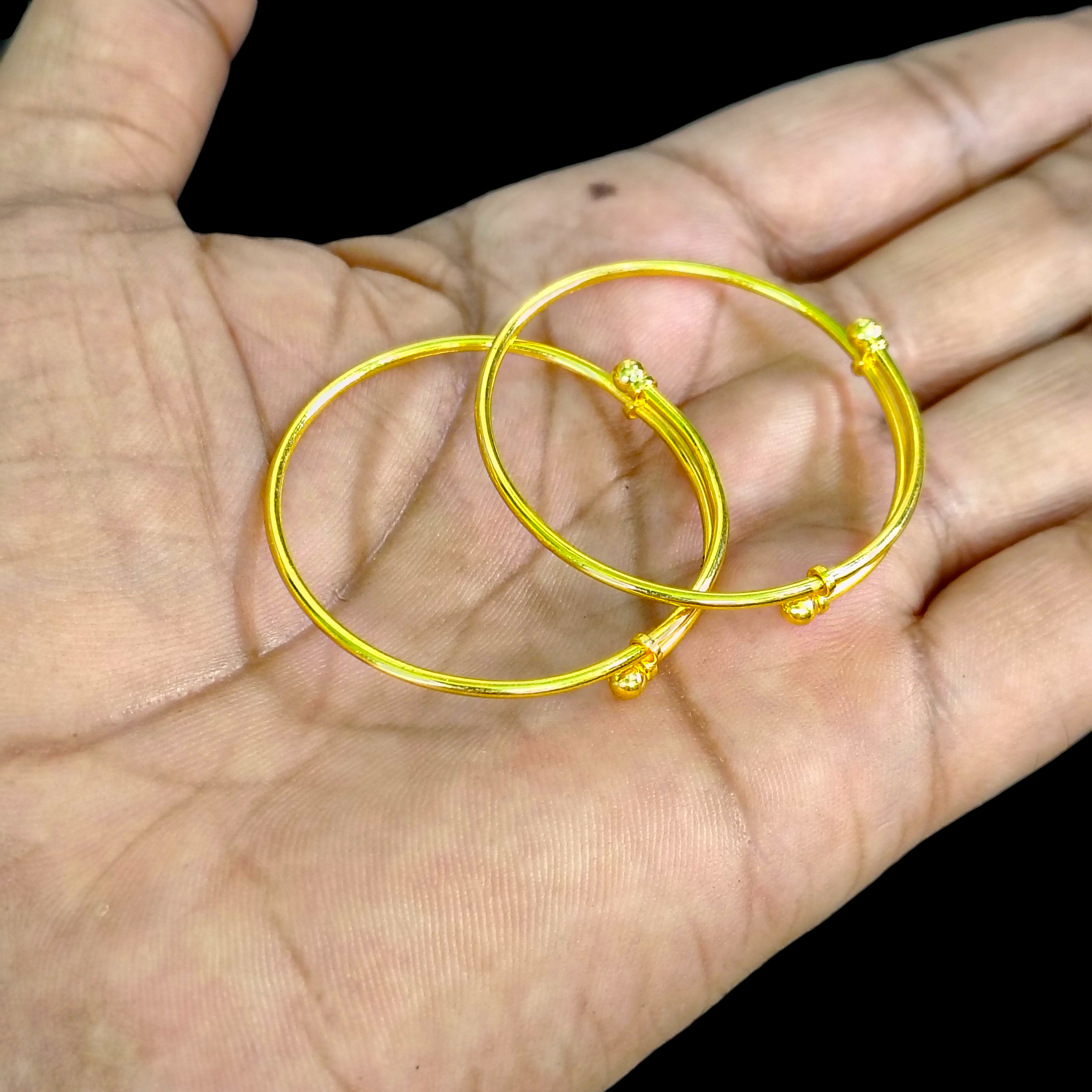 BABY JEWELLERY- BIS CERTIFIED HUID HALLMARK 916 22KT GOLD BABY BANGLE 1 PAIR (ADJUSTABLE SIZE) FROM NEW BORN TO 2 YEARS (FOR RICE CEREMONY & BIRTHDAY).