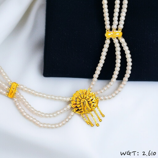RAJLAXMI WGT: 2.610 GM APPROX HUID HALLMARK 22KT GOLD MOTI NECKLACE 1 PIECE WITH ADJUSTABLE TASSEL.