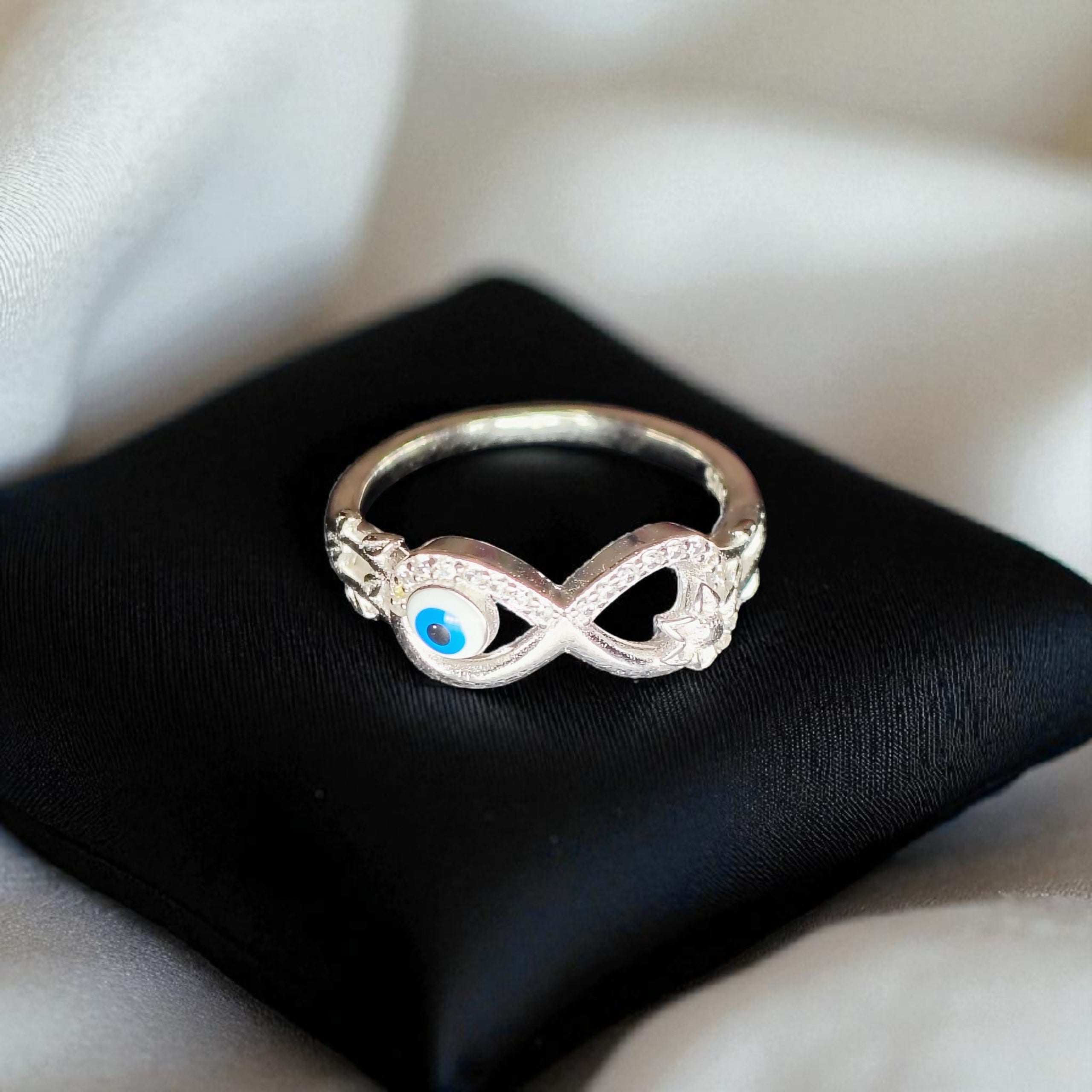 (PROTECT IN STYLE) INFINITY EVIL EYE BANKOK IMPORTED BIS CERTIFIED HALLMARK 925 SILVER RING FOR WOMEN 1 PIECE- GET ANY DESIGN AS PER AVAILABLITY (SOLD ON MRP)