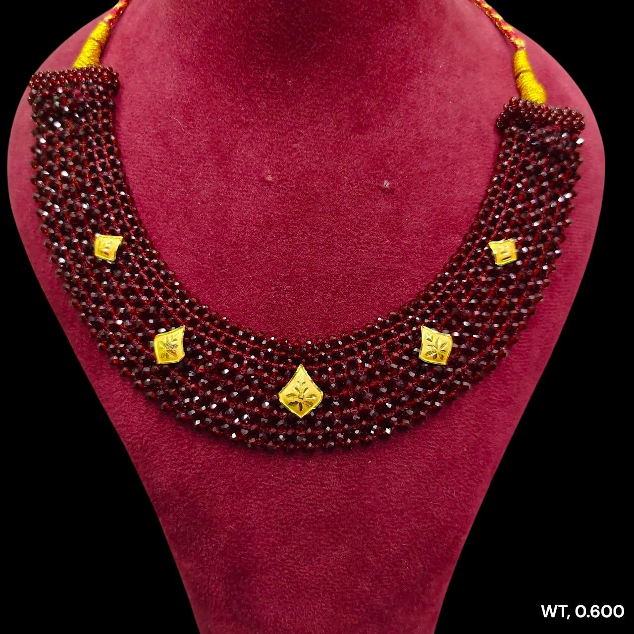 GOLD MOTI HAR- (WGT: 0.600 GM APPROX) HUID HALLMARK 375 9KT GOLD CRYSTAL CHATAI NECKLACE 1 PIECE WITH ADJUSTABLE TASSE.