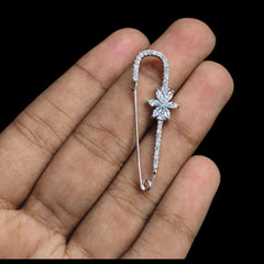 DURGA PUJO OFFER- SILVER BROOCH- CERTIFIED BIS HALLMARK 925 SILVER BROOCH CEPTIPIN FOR SAREE 1 PIECE STUDDED WITH AMERICAN DIAMOND- (SOLD ON MRP) NON EXCHANGEABLE ITEM.