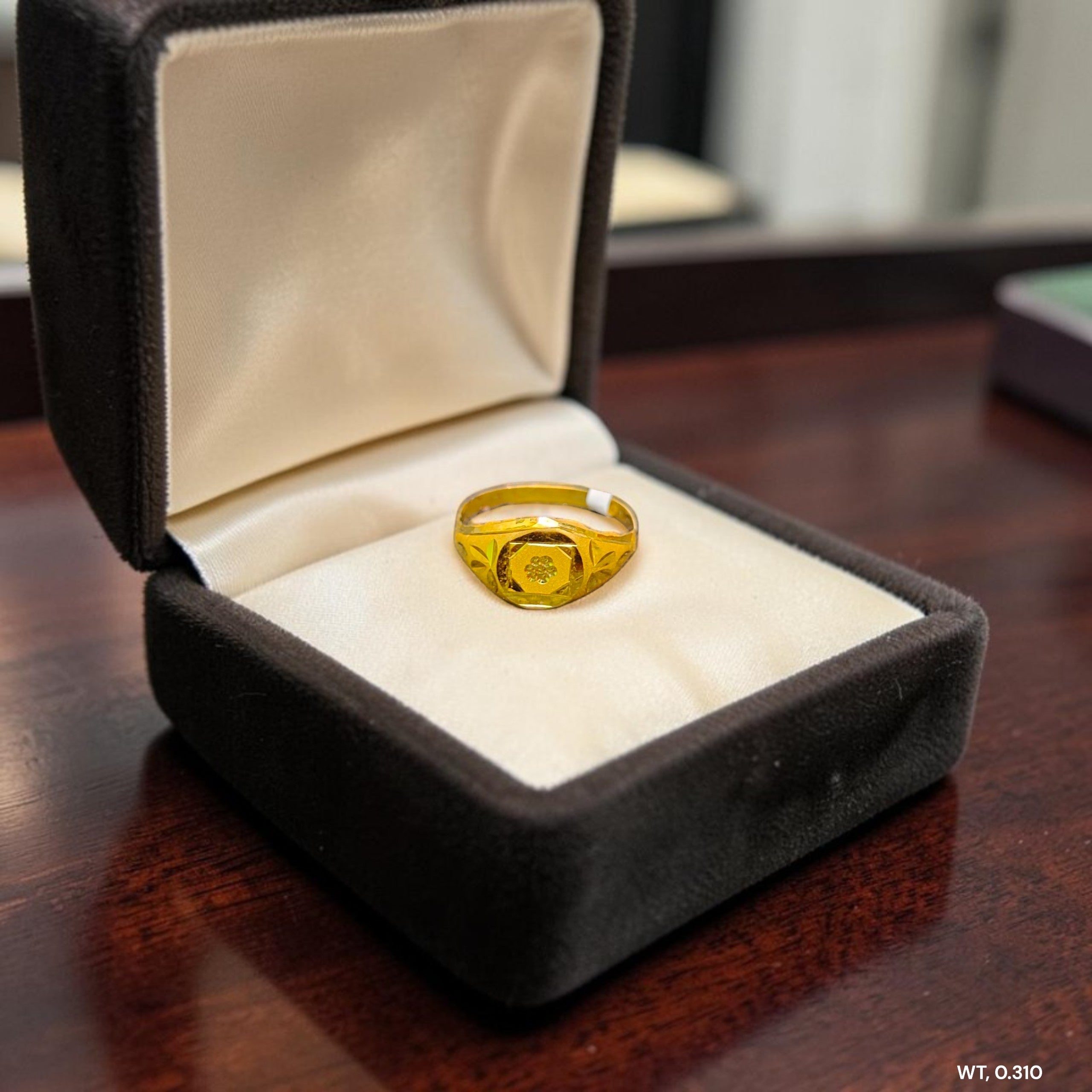 BABY JEWELLERY- TRJ WGT: 0.310 GM APPROX 375 9KT HUID HALLMARK GOLD BABY FINGER RING 1 PIECE FOR RICE CEREMONY & BIRTHDAY.