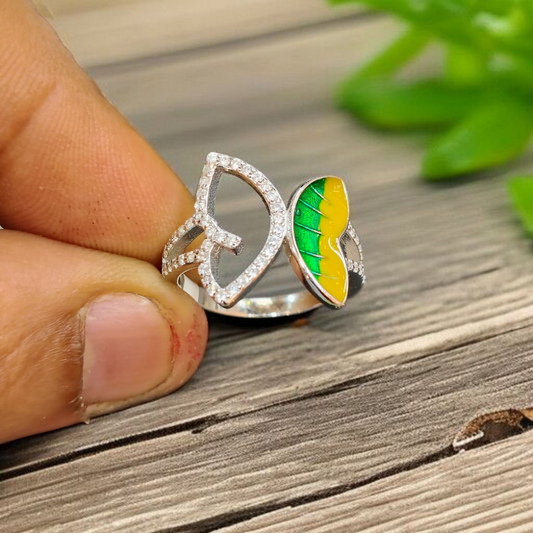 RAJLAXMI (SIZE:10) HALLMARK 925 SILVER FINGER BUTTERFLY MINAKARI DESIGN RING 1 PIECE FOR WOMEN FOR REGULAR USE - BEST FOR GIFTING (SOLD ON MRP)