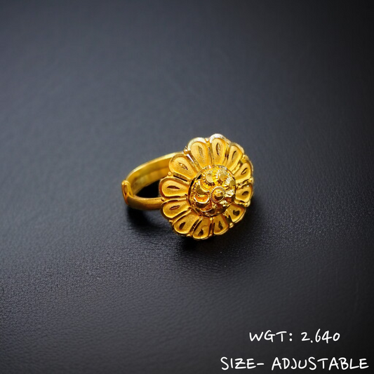 TRJ (SIZE: ADJUSTABLE) WGT: 2.640 GM APPROX 22KT HUID HALLMARK GOLD RING FOR WOMEN 1 PIECE.