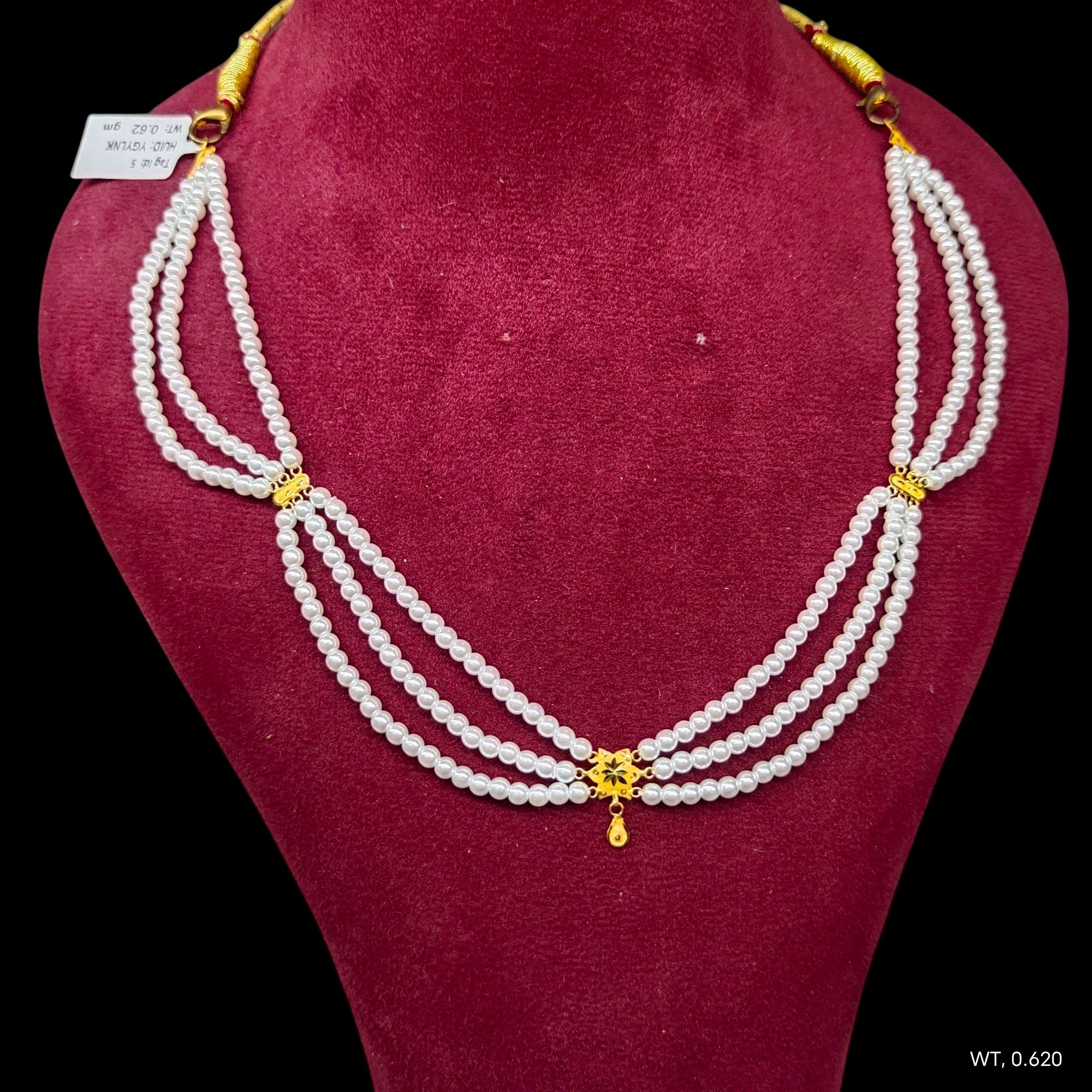 GOLD MOTI HAR- (WGT: 0.620 GM APPROX) CERTIFIED BIS HALLMARK HUID 22KT GOLD MOTI NECKLACE 1 PIECE WITH ADJUSTABLE TASSEL.