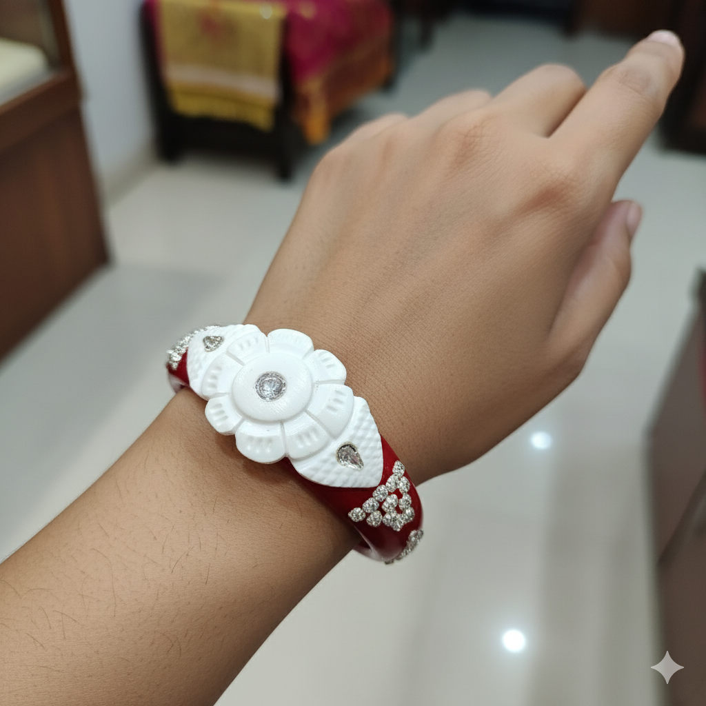 (TSP) (SIZE- 25) 925 ORIGINAL SILVER TILOTTAMA POLA SAKHA BADHANO BANGLES(RED COLOUR)FOR WOMEN 1 PIECE -(SOLD ON MRP).