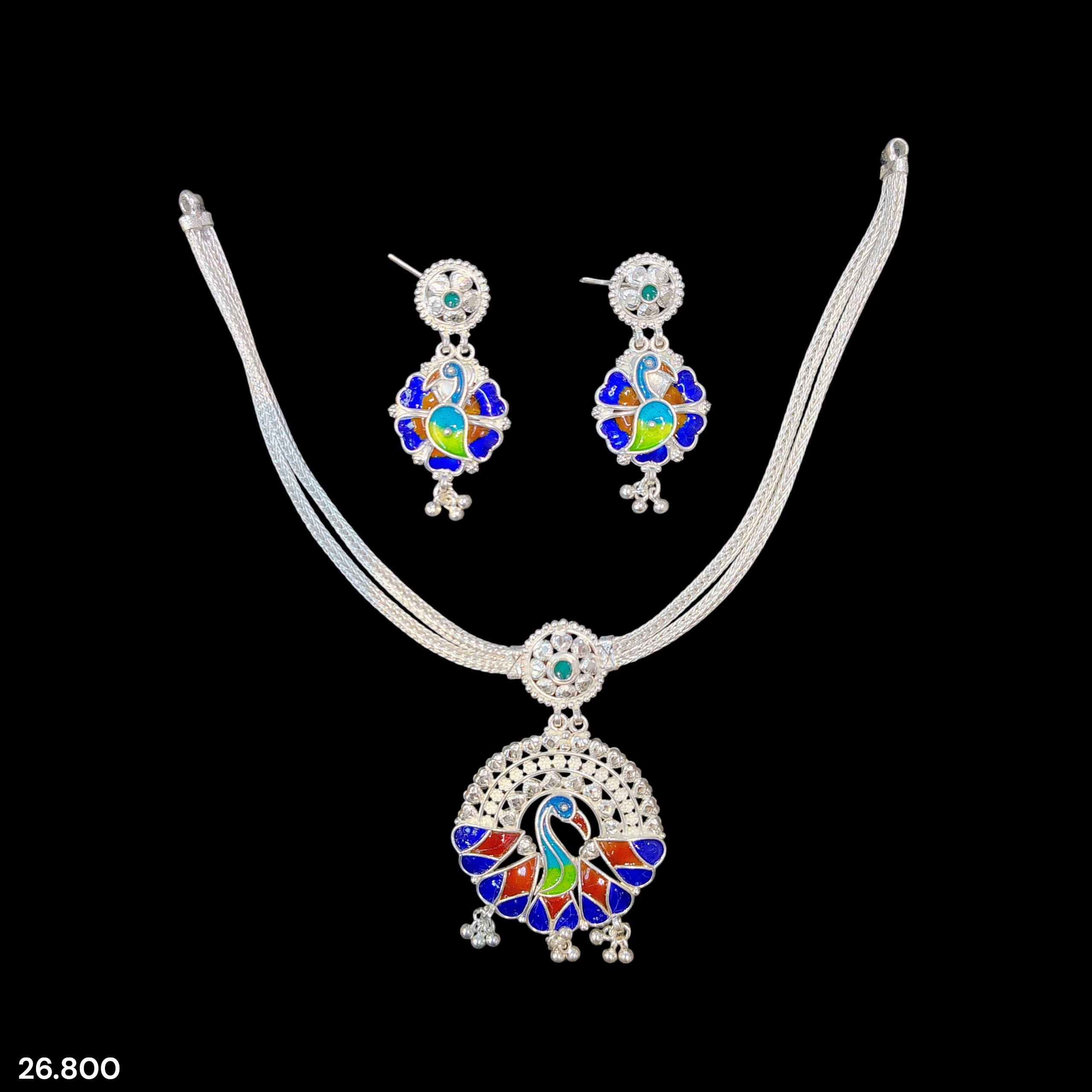 SILVER NECKLACE- CERTIFIED HALLMARK 925 SILVER NECKLACE 1 PIECE WITH EARRINGS APPROX WGT: 26.800 GM FOR BEAUTIFUL WOMEN.