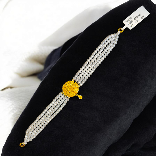 PEARL CHOKER- CERTIFIED BIS HUID HALLMARK 916 22KT GOLD MOTI CHOKER 1 PIECE (WGT:1.210 GM) WITH ADJUSTABLE TASSEL FOR GIFT IN MARRIAGE.
