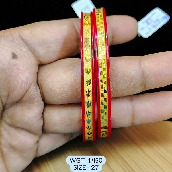 (GSP) TRJ (SIZE: 27) WGT: 1.450 GM APPROX 22KT HUID HALLMARK GOLD POLA BANGLES 1 PAIR DESIGN FOR REGULAR USE.