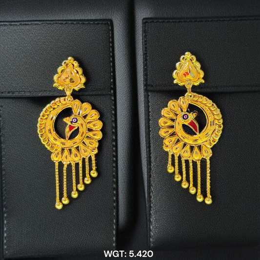 (GER22) BIS CERTIFIED WGT: 5.420 GM APPROX HUID HALLMARK 916 22KT GOLD EARRINGS KANBALA 1 PAIR FOR WOMEN.