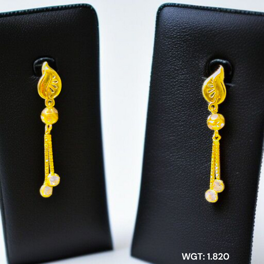 (GER22) BIS CERTIFIED WGT: 1.820 GM APPROX HUID HALLMARK 916 22KT GOLD EARRINGS KANBALA 1 PAIR FOR WOMEN.