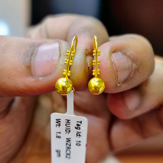 (GER22) BIS CERTIFIED WGT: 1.800 GM APPROX HUID HALLMARK 916 22KT GOLD SAFETIPIN EARRINGS 1 PAIR FOR WOMEN.