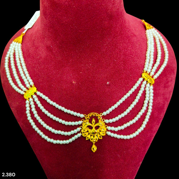 GOLD MOTI HAR- (WGT: 2.380 GM APPROX) BIS CERTIFIED HUID HALLMARK 375 9KT GOLD MOTI NECKLACE 1 PIECE  WITH ADJUSTABLE TASSEL FOR GIFT IN MARRIAGE.