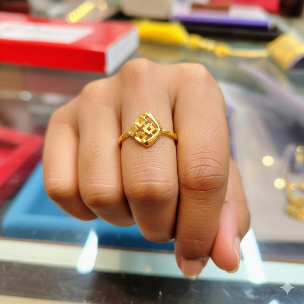 (GLFR9) TRJ (SIZE: 16) WGT: 0.750 GM APPROX BIS CERTIFIED HUID HALLMARK 9KT GOLD FINGER RING FOR WOMEN 1 PIECE FOR REGULAR USE.