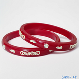 (SSP) (SIZE- 25) RED PASTING DESIGN 925 ORIGINAL SILVER POLA BANGLES FOR WOMEN 1 PAIR - SOLD AS MRP BY RAJLAXMI.