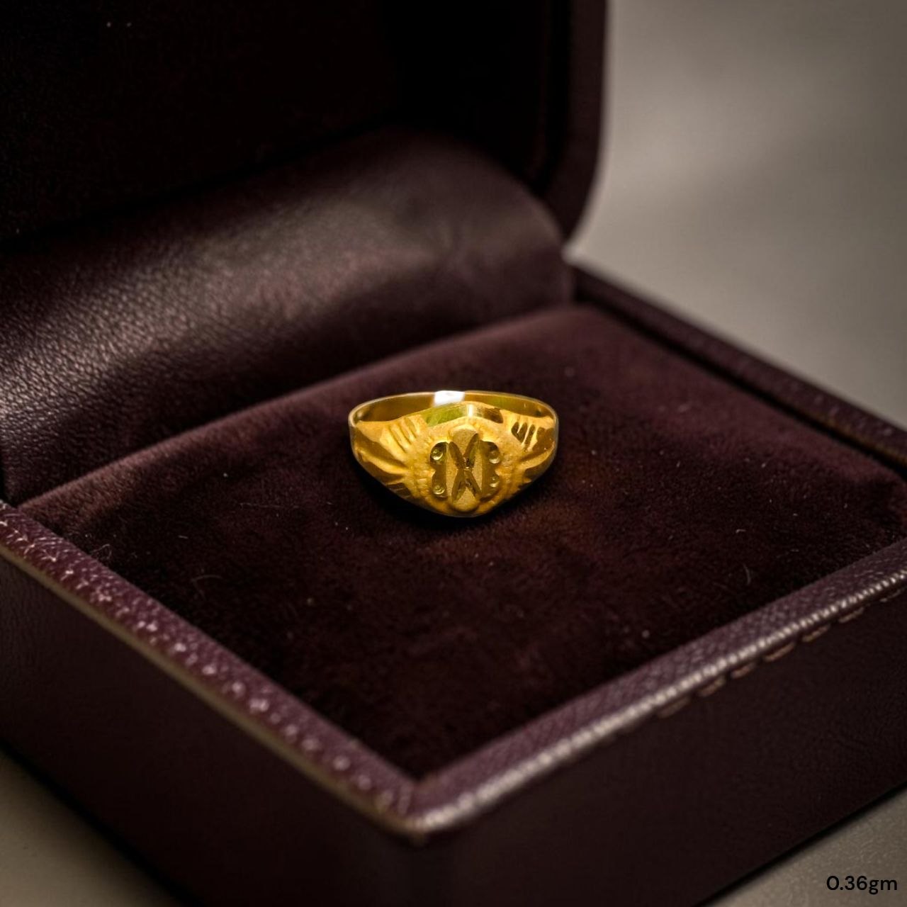 BABY JEWELLERY- TRJ WGT: 0.360 GM APPROX 375 9KT HUID HALLMARK GOLD BABY FINGER RING 1 PIECE FOR RICE CEREMONY & BIRTHDAY.