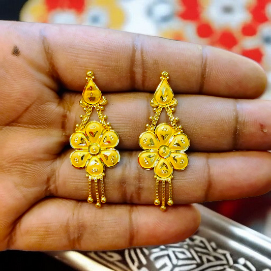 (GER22) BIS CERTIFIED WGT: 3.100 GM APPROX HUID HALLMARK 916 22KT GOLD EARRINGS KANBALA 1 PAIR FOR WOMEN.