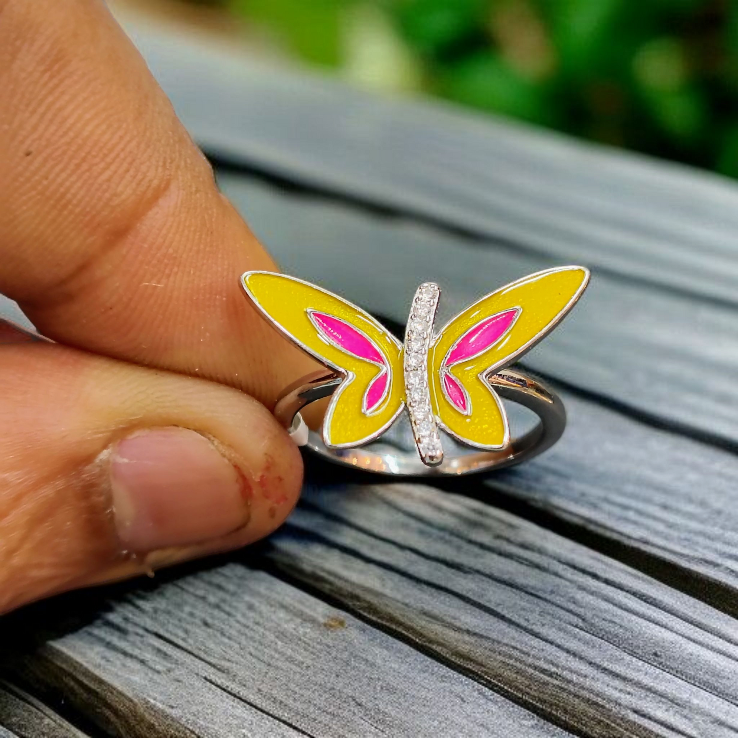 RAJLAXMI (SIZE:14) HALLMARK 925 SILVER FINGER BUTTERFLY MINAKARI DESIGN RING 1 PIECE FOR WOMEN FOR REGULAR USE - BEST FOR GIFTING (SOLD ON MRP)