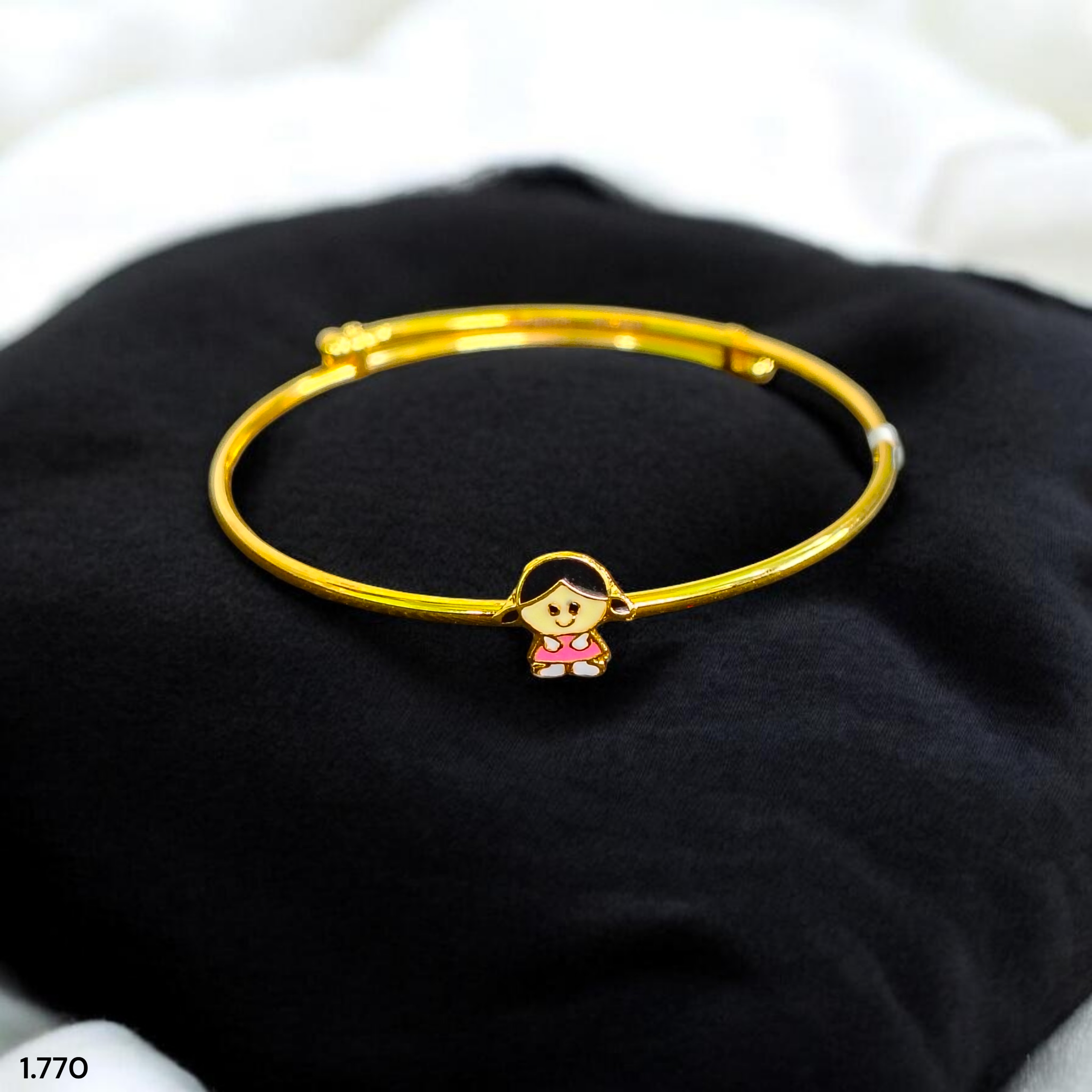 BABY JEWELLERY- (WGT: 1.770 GM APPROX) BIS CERTIFIED 375 9KT GOLD BABY BANGLE 1 PIECE FULL ADJUSTABLE SIZE FROM NEW BORN TO 4 YEARS (FOR RICE CEREMONY AND BIRTHDAY).