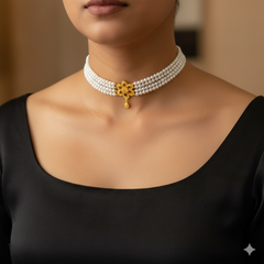 GMC22K- CERTIFIED BIS HUID HALLMARK 916 22KT GOLD MOTI CHOKER 1 PIECE (WGT:1.610 GM) WITH ADJUSTABLE TASSEL FOR GIFT IN MARRIAGE.(BLETWI)