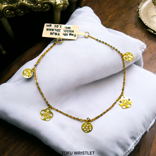 VIRAL TOFU WRISTLET (CAW) TRJ WGT: 1.010 GM APPROX HUID HALLMARK 18KT GOLD WRISTLET 1 PIECE 7 INCH (FOR SPECIAL GIFT ONLY)NOT FOR DAILY USE - SOLD ON MRP.