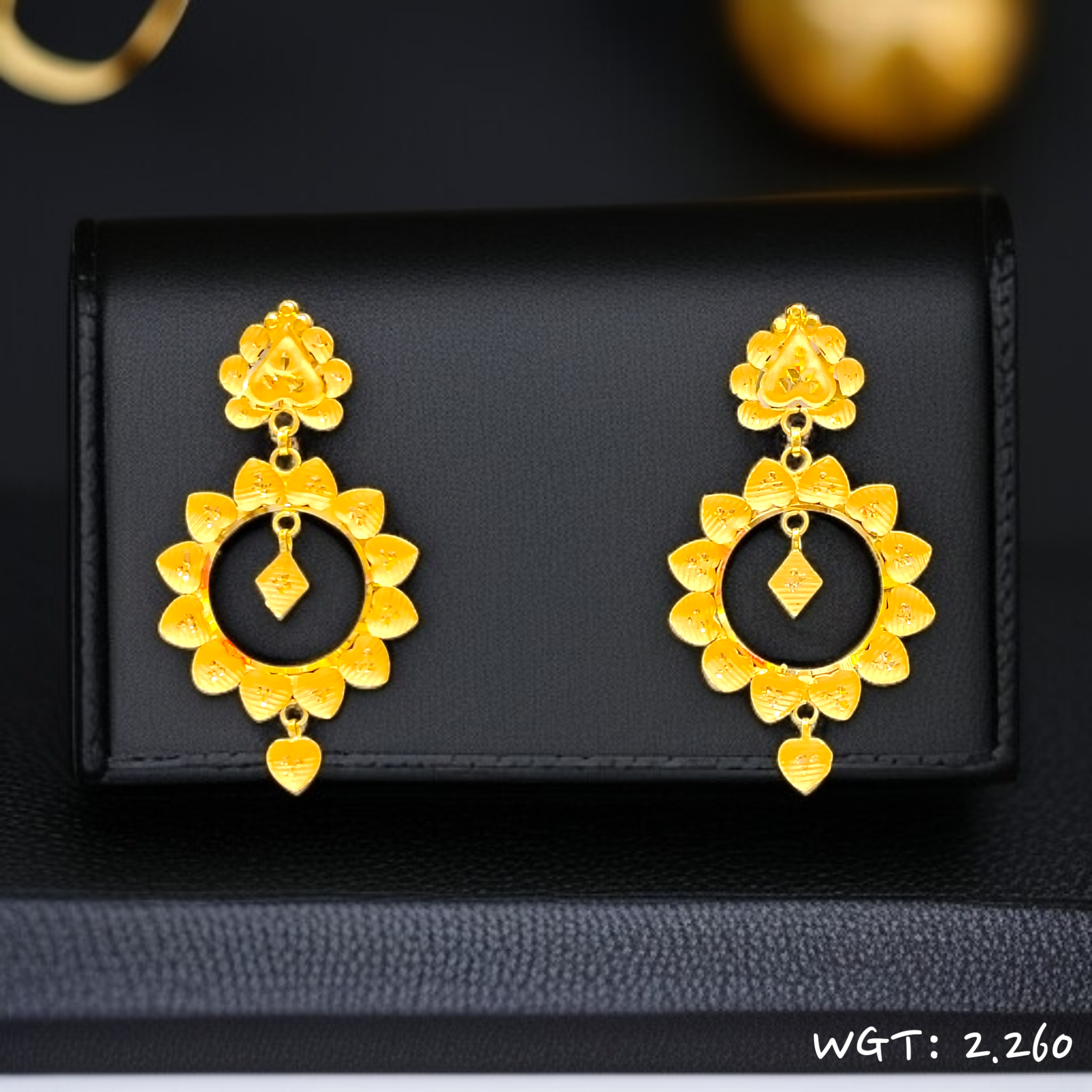 GER22 (RASOGOLLA EARRING) TRJ WGT: 2.260 GM APPROX HUID HALLMARK 22KT GOLD EARRINGS KANBALA 1 PAIR FOR WOMEN.