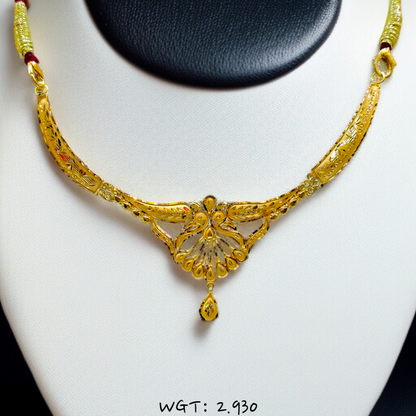 RAJLAXMI WGT: 2.930 GM APPROX HUID HALLMARK 22KT GOLD NECKLACE 1 PIECE WITH ADJUSTABLE TASSEL.