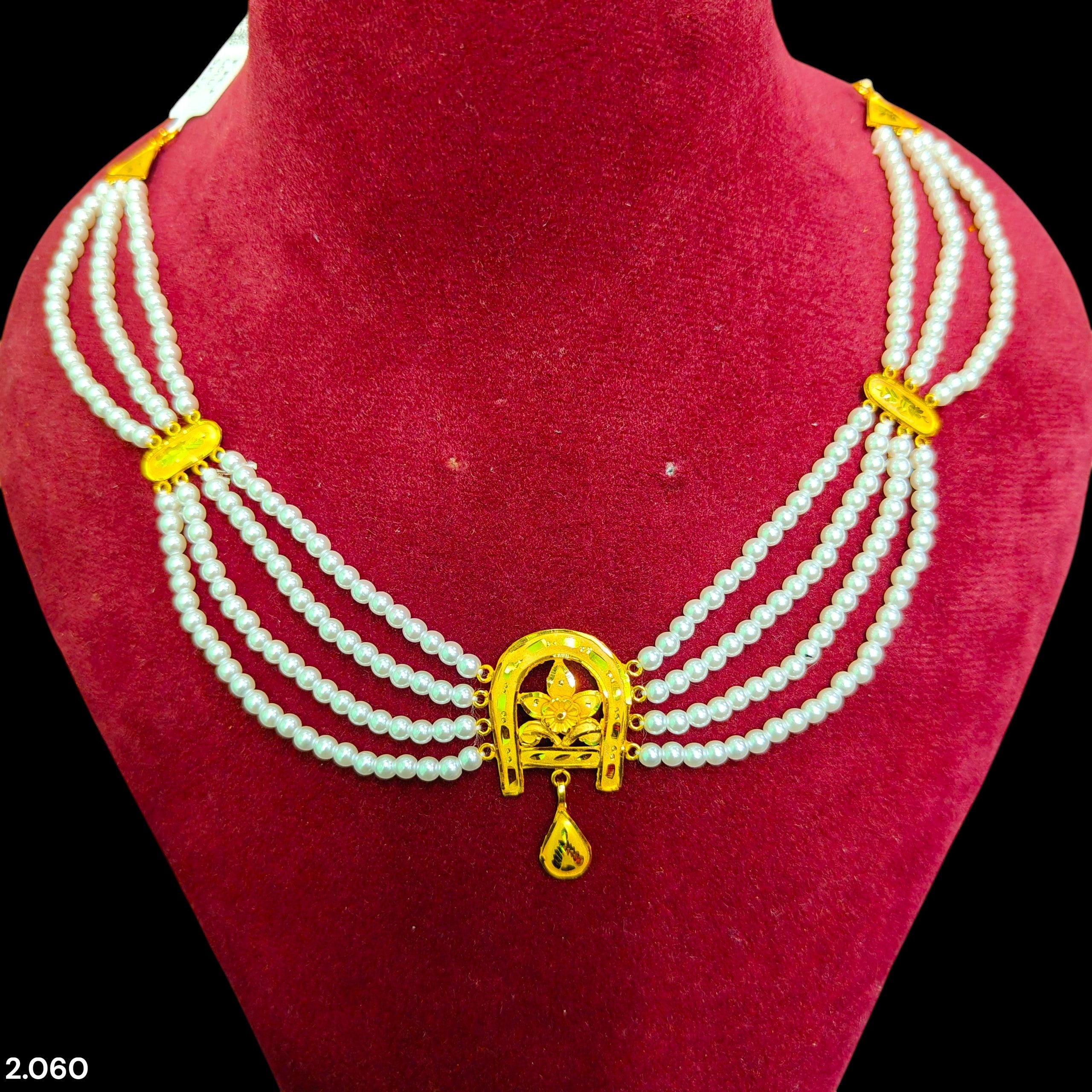 GOLD MOTI HAR- (WGT: 2.060 GM APPROX) BIS CERTIFIED HUID HALLMARK 375 9KT GOLD MOTI NECKLACE 1 PIECE  WITH ADJUSTABLE TASSEL FOR GIFT IN MARRIAGE.