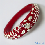 (SSP) (SIZE- 25) RED PASTING DESIGN 925 ORIGINAL SILVER POLA BANGLES FOR WOMEN 1 PC - SOLD AS MRP BY RAJLAXMI.