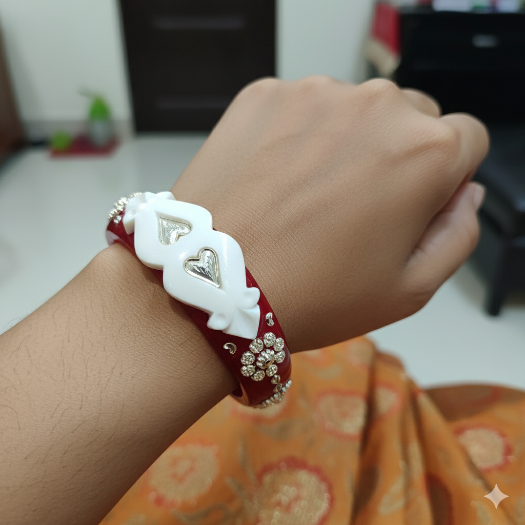 (TSP) (SIZE- 24) 925 ORIGINAL SILVER TILOTTAMA POLA SAKHA BADHANO BANGLES(RED COLOUR)FOR WOMEN 1 PIECE -(SOLD ON MRP).