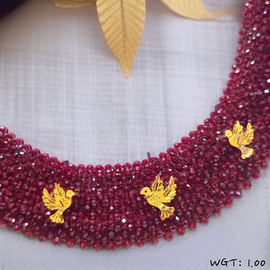 TRJ WGT: 1.00 GM APPROX 22KT HUID HALLMARK GOLD CRYSTAL CHATAI NECKLACE 1 PIECE WITH ADJUSTABLE TASSEL.