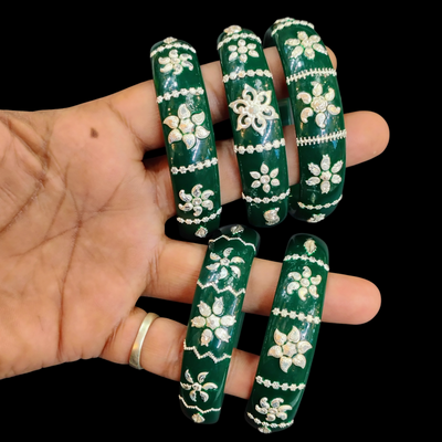 (SSP) GREEN COLOUR LASER PASTING DESIGN ORIGINAL HALLMARK 925 SILVER BRACELET POLA FOR WOMEN 1 PIECE - SOLD AS MRP BY RAJLAXMI (GET ANY DESIGN AS PER SIZE).