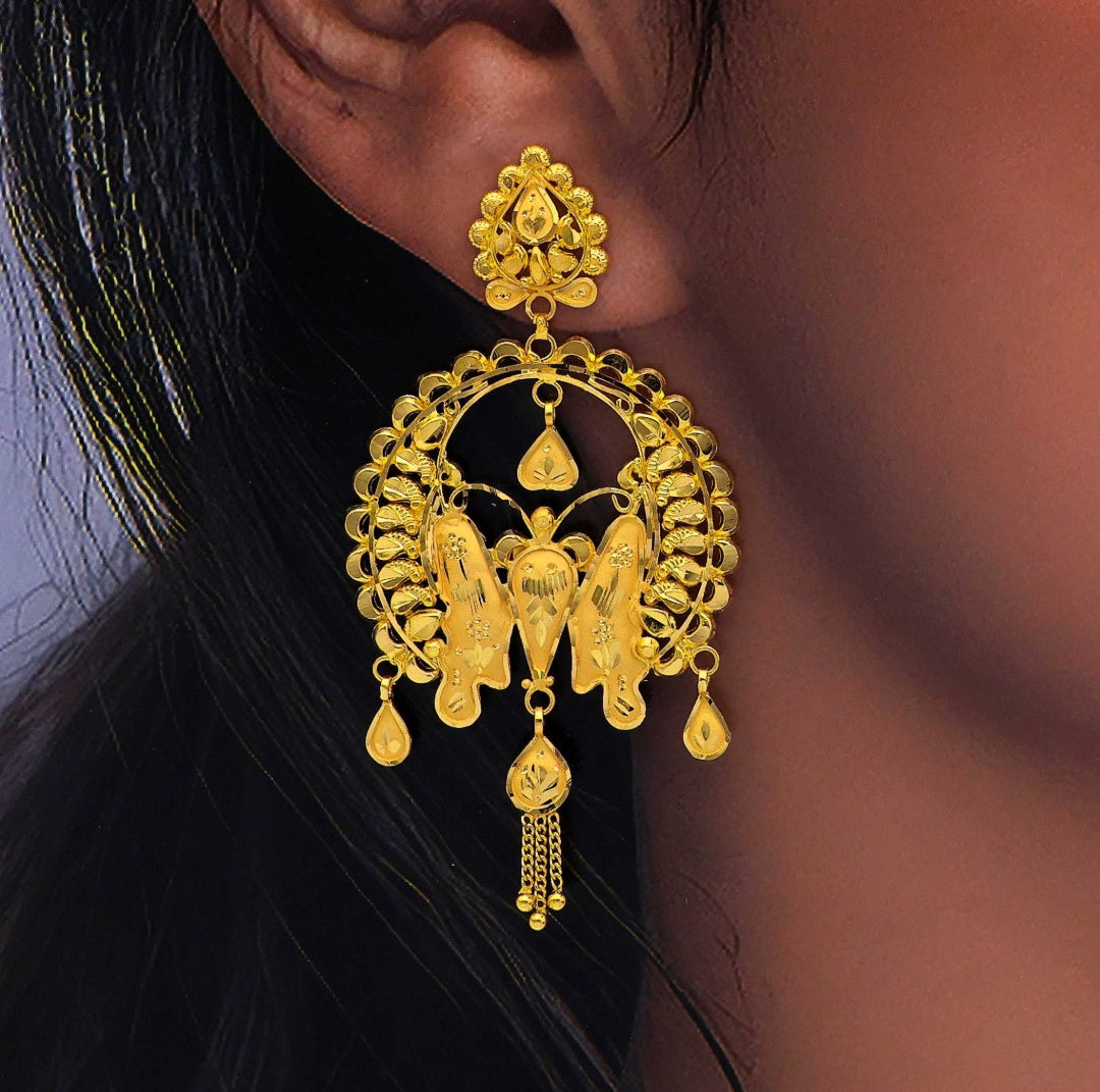 MADE TO ORDER (GEK22) BIS CERTIFIED HUID HALLMARK 916 22KT GOLD KANBALA EARRINGS WGT: 8.900 GM APPROX (1 PAIR) FOR WOMEN (BLUE TAG PREMIUM SEGMENT JEWELLERY) -DELIVERY IN 25 DAYS.