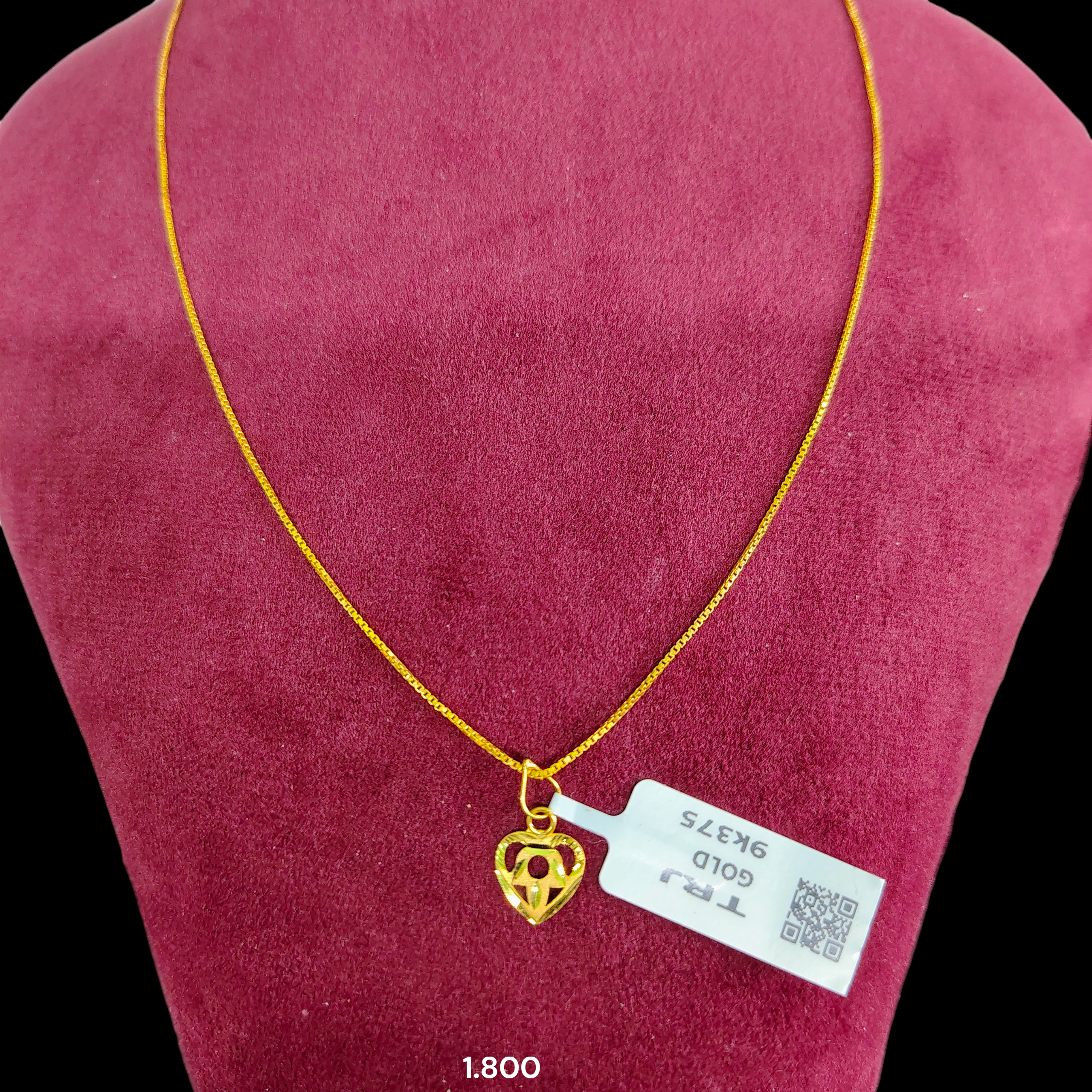 GOLD CHAIN- (WGT: 1.800 GM APPROX) BIS CERTIFIED HUID HALLMARK 9KT GOLD CHAIN WITH PENDANT (17 INCH) 1 PIECE FOR WOMEN.