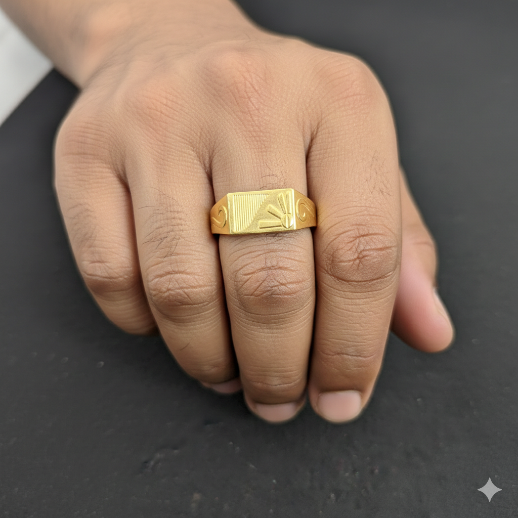 GENTS RING- TRJ (SIZE:19) WGT: 1.140 GM APPROX BIS CERTIFIED HUID HALLMARK 9KT GOLD FINGER RING FOR MEN 1 PIECE.