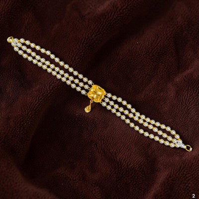 GMC9K- (WGT: 0.230 GM APPROX) BIS CERTIFIED HUID HALLMARK 375 9KT GOLD MOTI CHOKER 1 PIECE WITH ADJUSTABLE TASSEL FOR GIFT IN MARRIAGE.