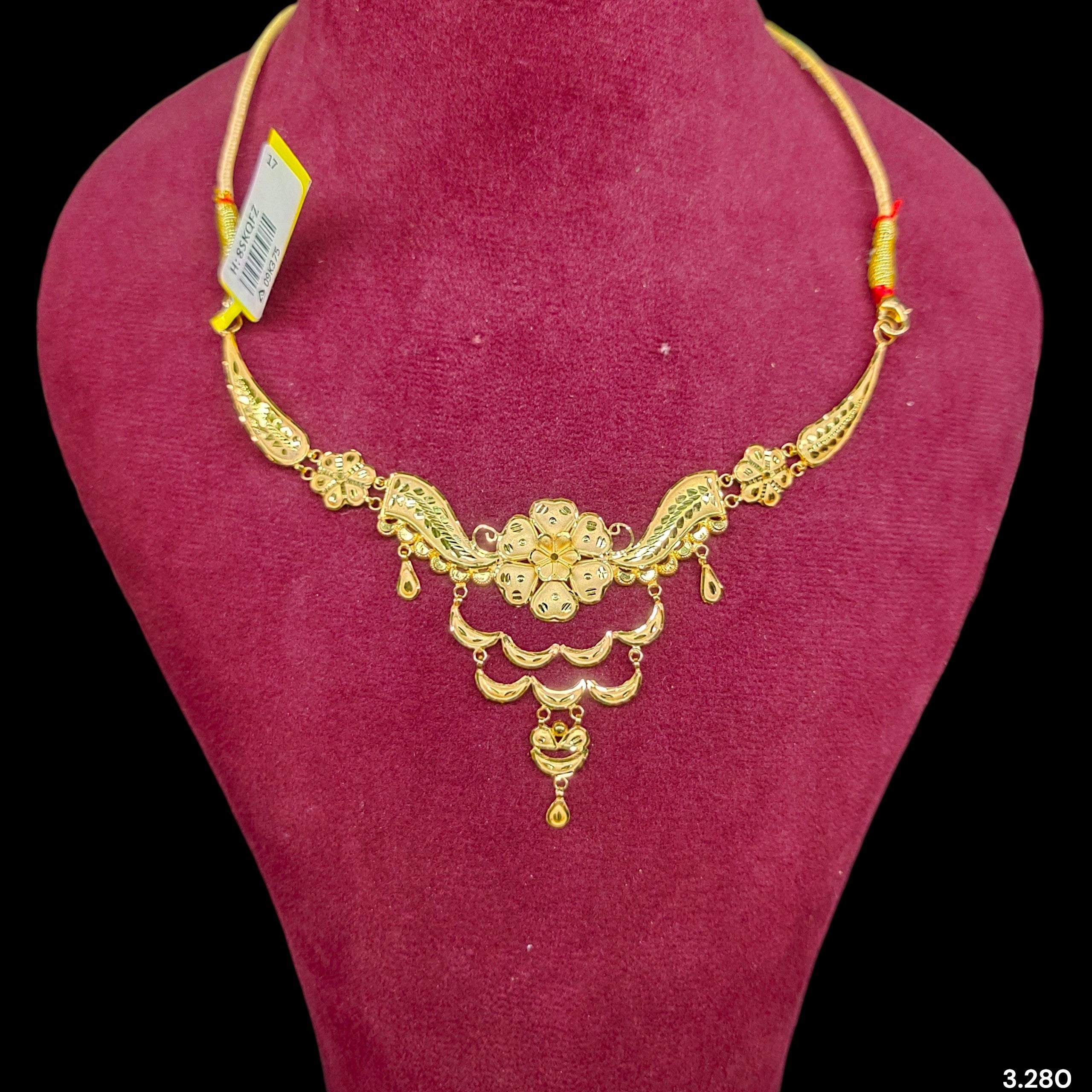 GOLD NECKLACE-(WGT: 3.280 GM APPROX) BIS CERTIFIED HUID HALLMARK 375 9KT GOLD NECKLACE 1 PIECE FOR WOMEN WITH FREE ADJUSTABLE TASSEL.(8SKQFZ)