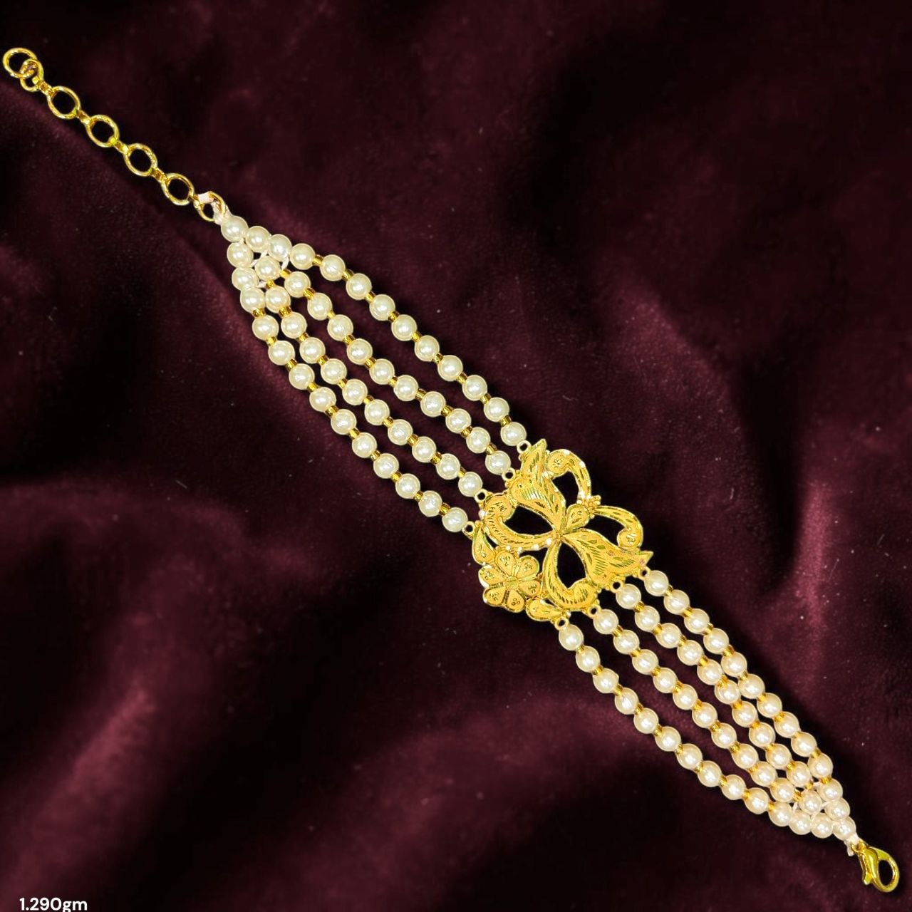 GOLD MANTASHA- (WGT: 1.290 GM APPROX) BIS CERTIFIED HUID HALLMARK 375 9KT GOLD MOTI MANTASHA WITH PEARL CHAIN FOR WOMEN.(XD6DEK)