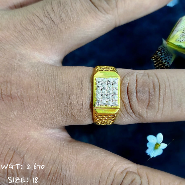 TRJ (SIZE: 18) CERTIFIED BIS HUID HALLMARK 916 22KT GOLD GENTS FINGER RING FOR MENS 1 PIECE (WGT: 2.670 GRAM APPROX) STUDDED WITH ITALIAN VVS QUALITY CZ STONE.