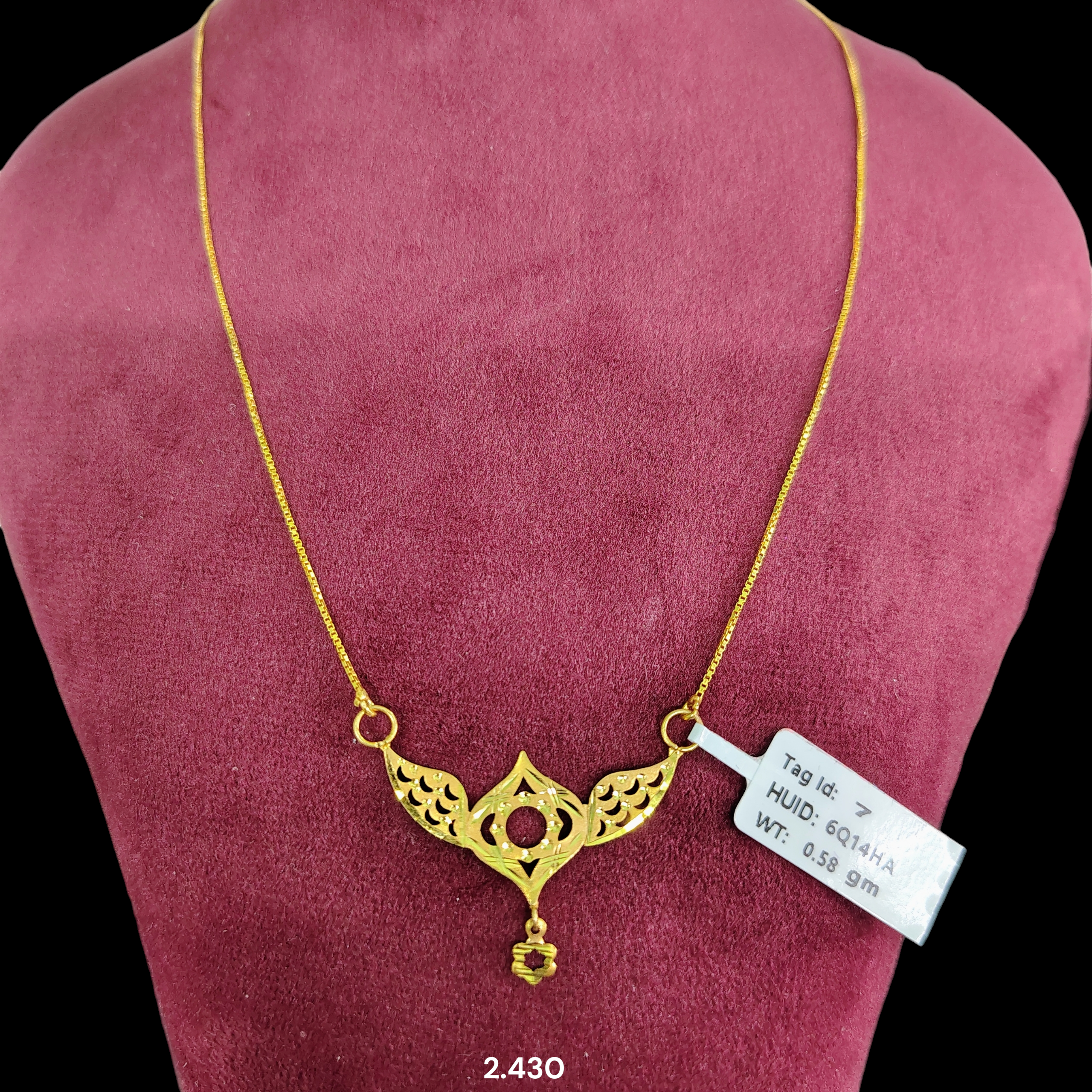 GOLD CHAIN- (WGT: 2.430 GM APPROX) BIS CERTIFIED HUID HALLMARK 9KT GOLD CHAIN WITH PENDANT (17 INCH) 1 PIECE FOR WOMEN.