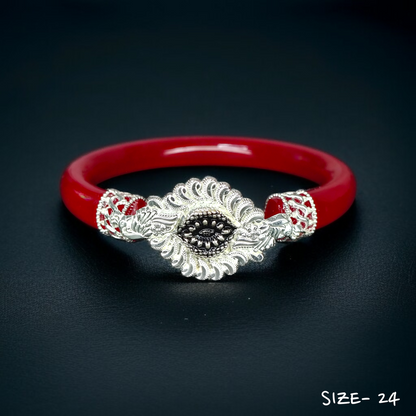 (SSP) (SIZE- 24) 925 ORIGINAL SILVER MUKH POLA BANGLES FOR WOMEN 1 PC - SOLD AS MRP BY RAJLAXMI.