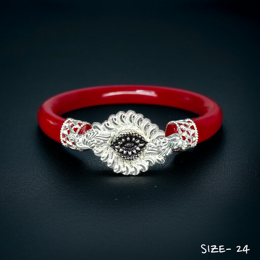 (SSP) (SIZE- 24) 925 ORIGINAL SILVER MUKH POLA BANGLES FOR WOMEN 1 PC - SOLD AS MRP BY RAJLAXMI.