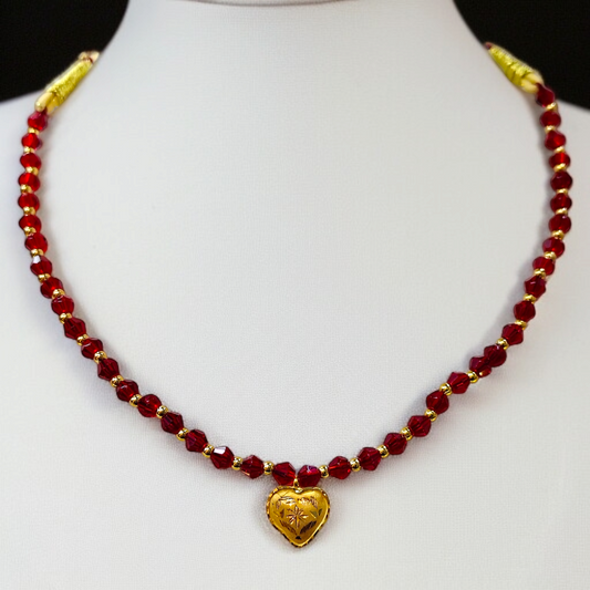 TRJ WGT: 0.150 GM APPROX KDM GOLD LOVE DESIGN LOCKET 1 PIECE WITH RED CRYSTAL ADJUSTABLE TASSEL FOR GIFT PURPOSE (50 TONCH).