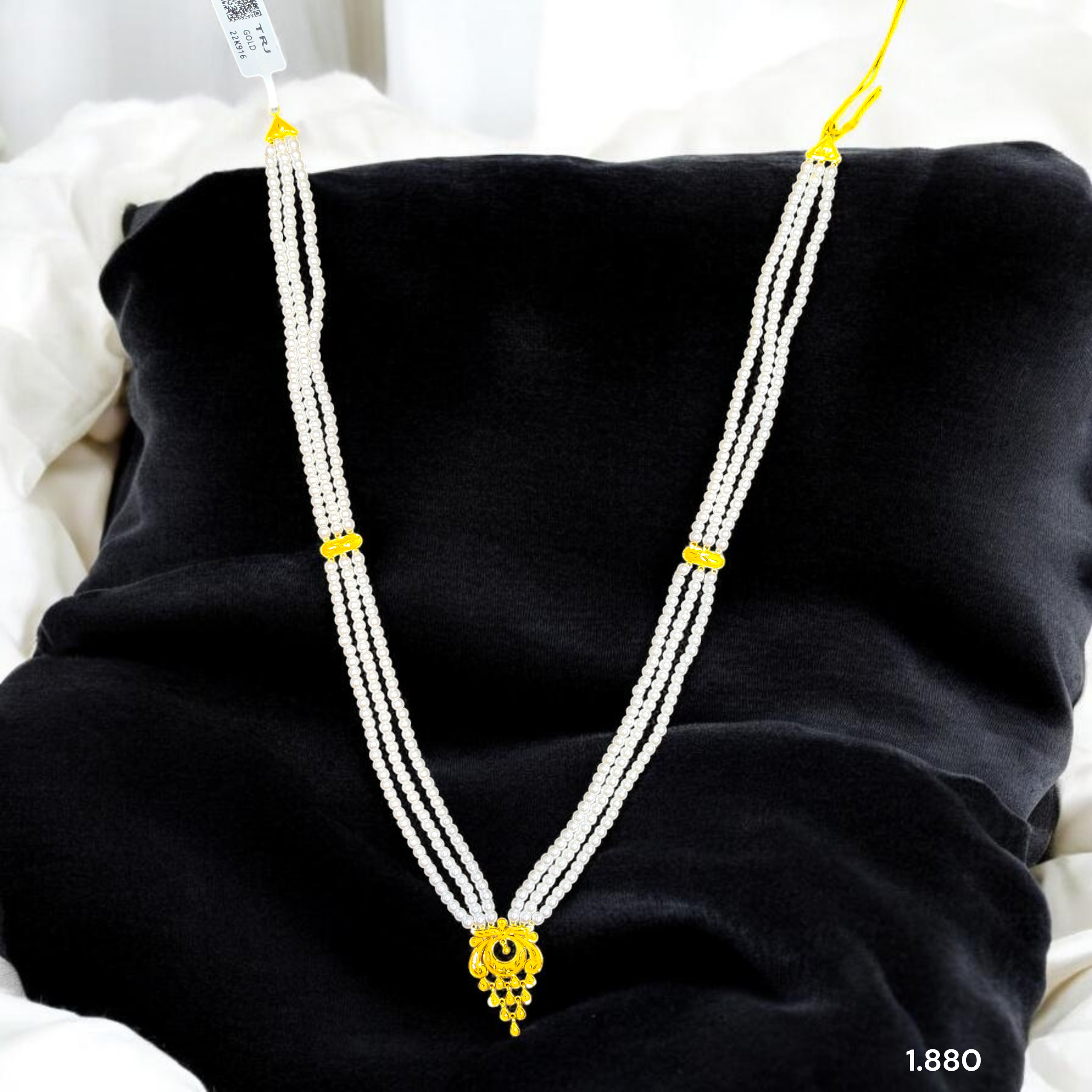 (GMH) TRJ WGT: 1.880 GM APPROX 22KT HUID HALLMARK GOLD MOTI SITAHAR NECKLACE 1 PIECE WITH ADJUSTABLE TASSEL.