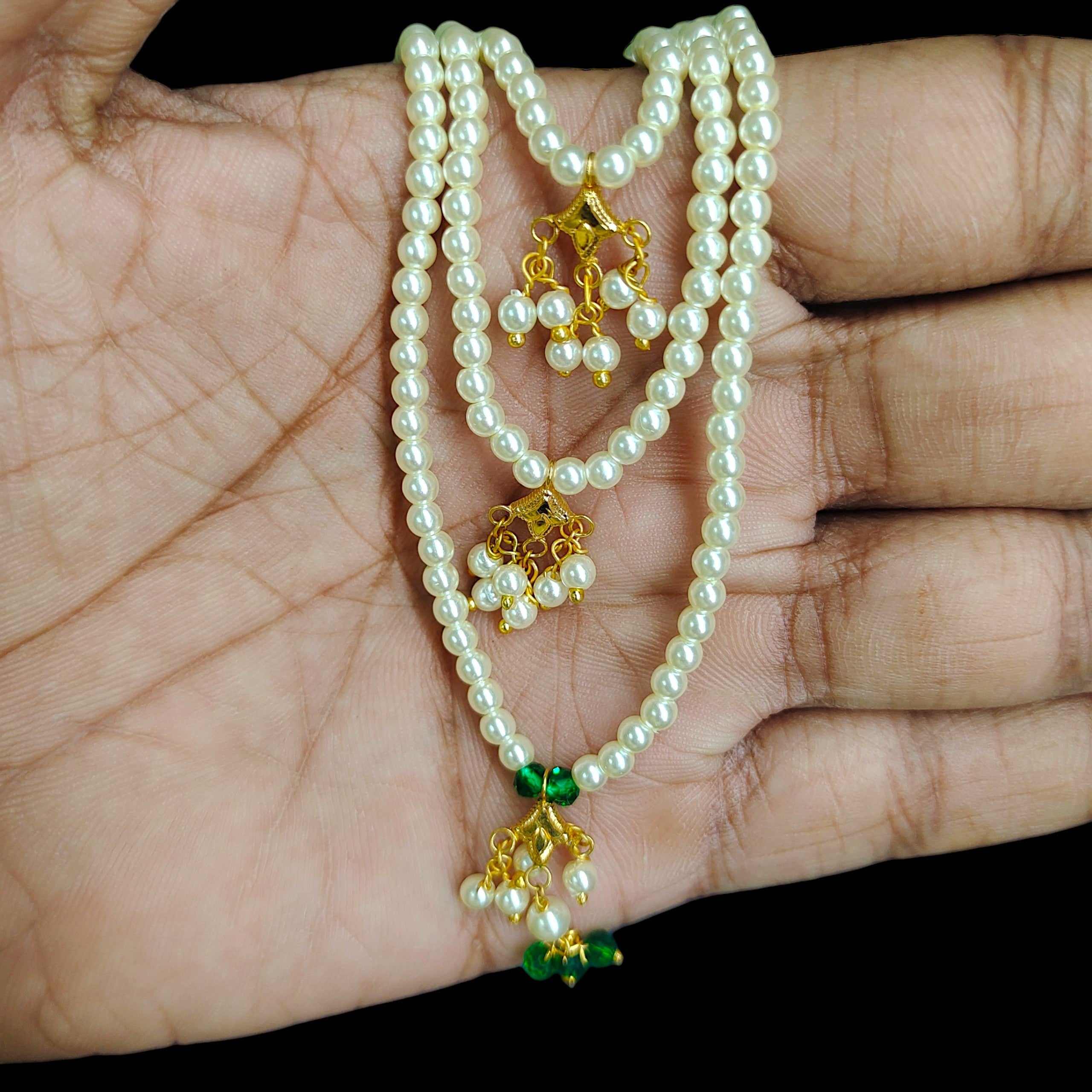 (GMH)- (WGT: 0.300 GM APPROX) BIS CERTIFIED HUID HALLMARK 9KT GOLD MOTI SITAHAR NECKLACE 1 PIECE WITH ADJUSTABLE TASSEL.(5MPQE8)